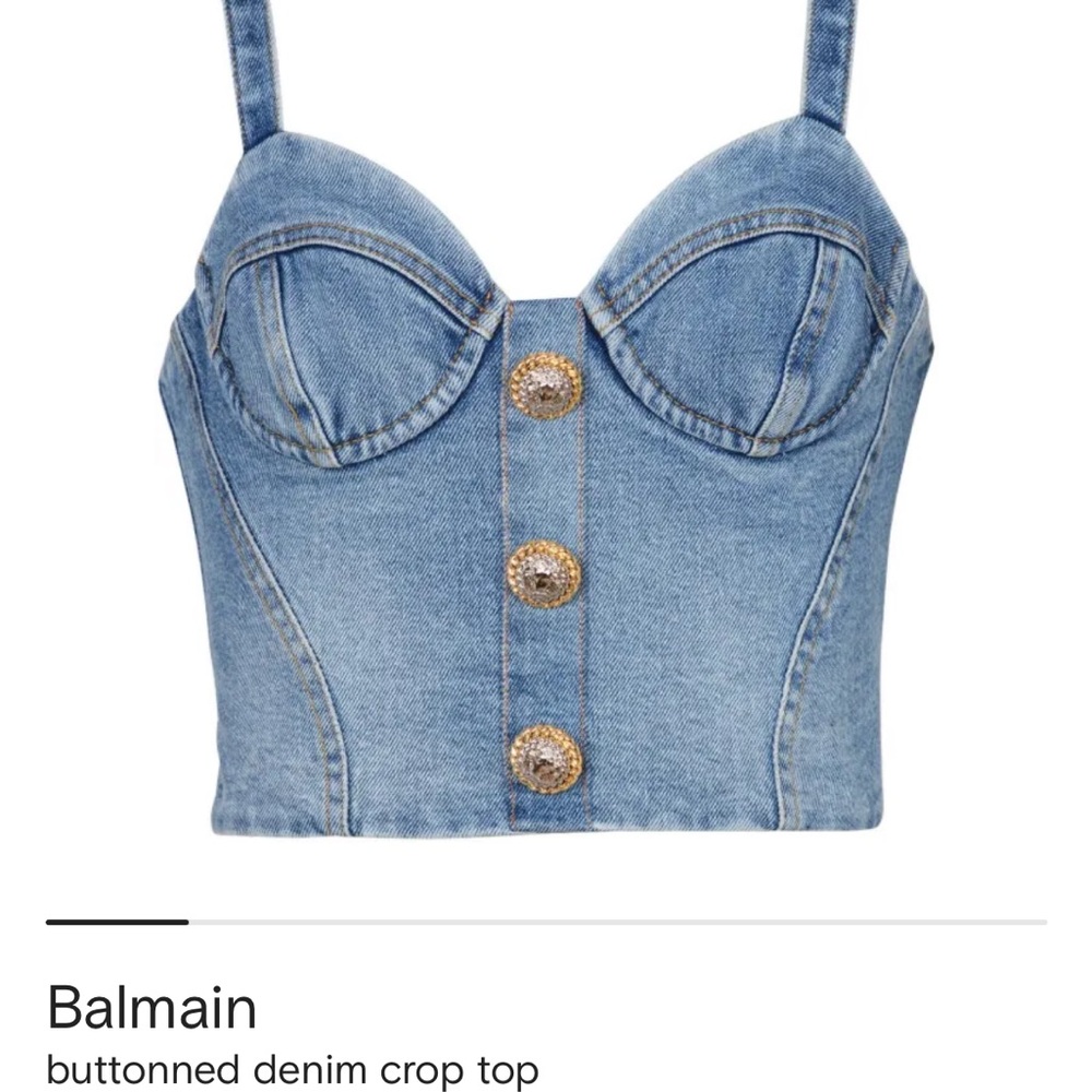 Balmain Light Blue Buttoned Denim Crop Top